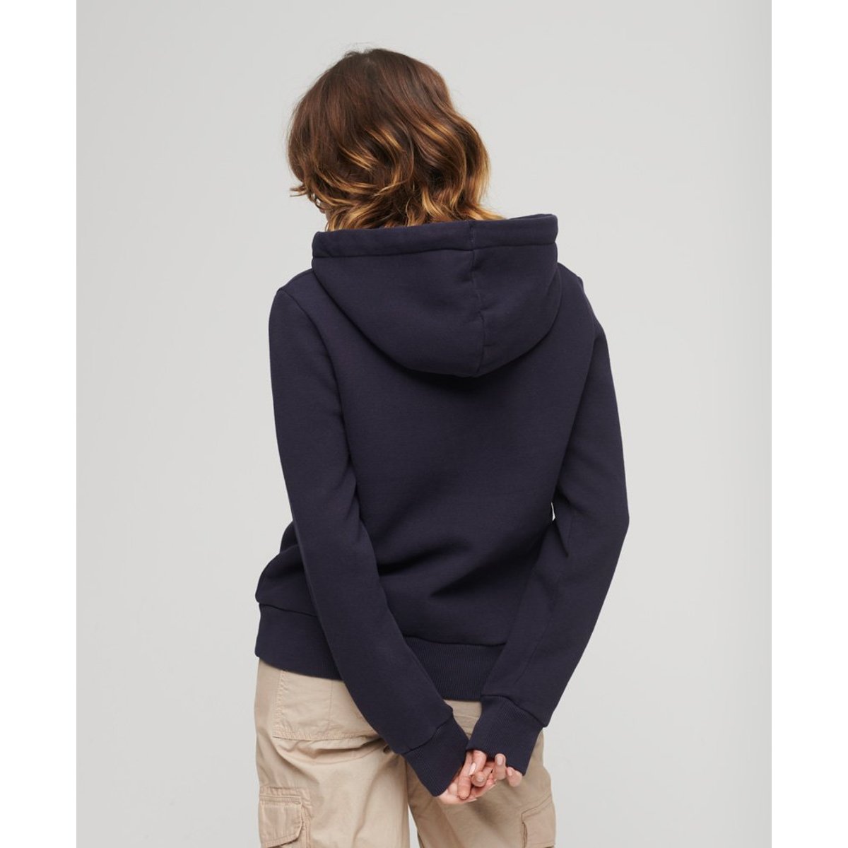 Sweat à capuche Core à logo métallisé bleu marine délavé, SUPERDRY