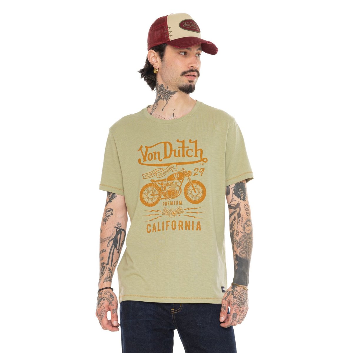 Tee shirt coton ZANE vert sauge/marron, VON DUTCH