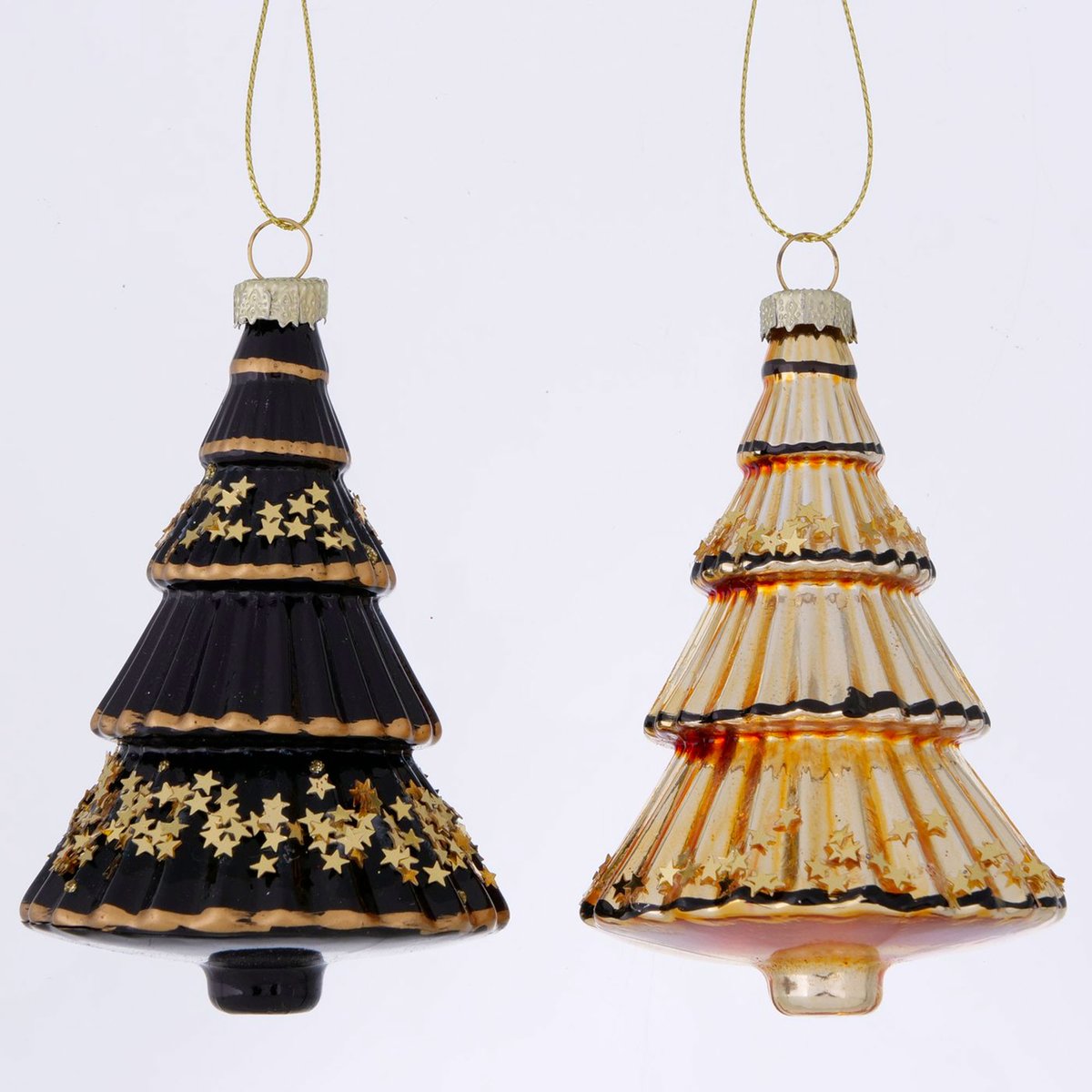 Set de 2 boules de Noël en verre laqué sapins noir et doré 7x7x11cm doré, WADIGA