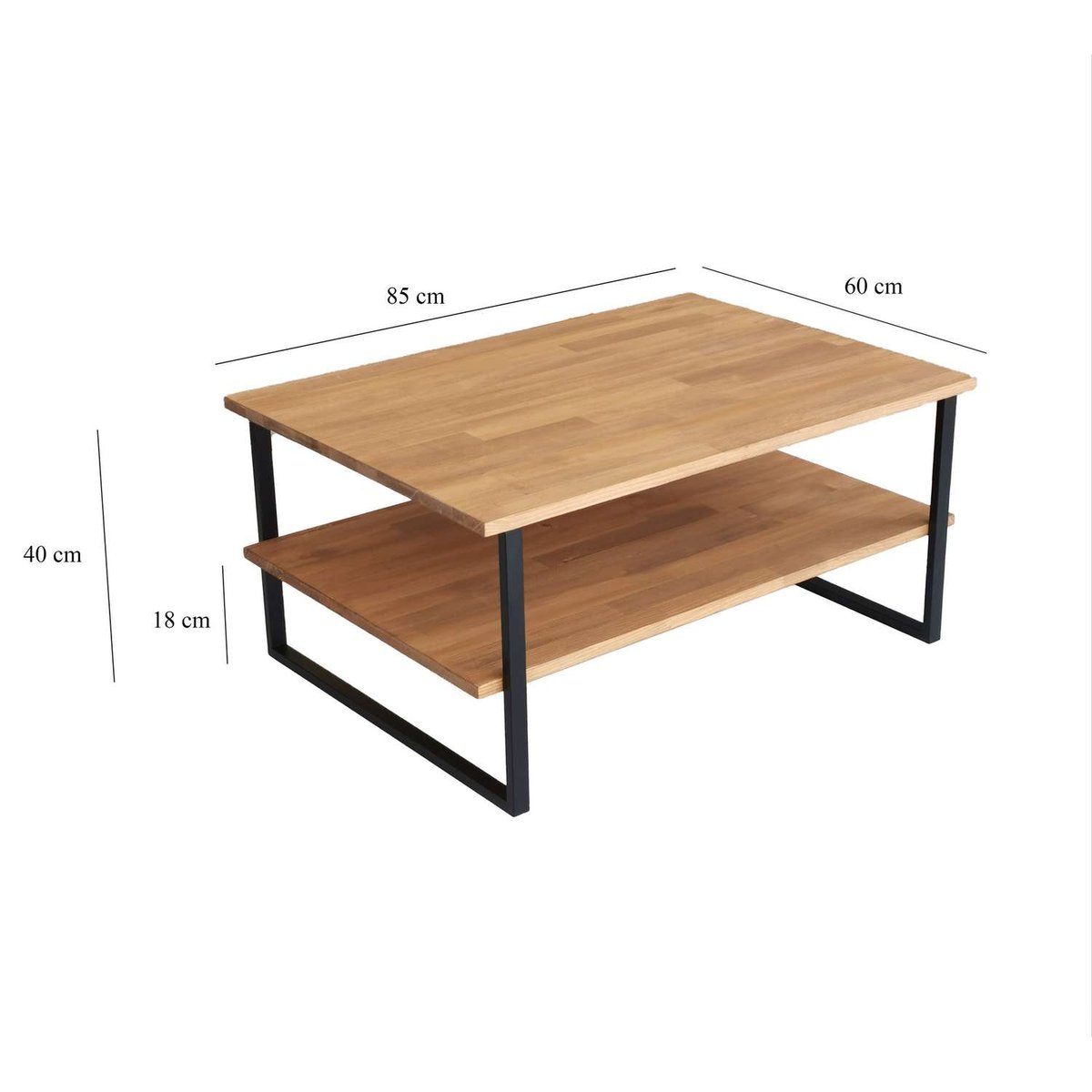 Table basse 1 étagère de rangement en bois massif et métal AURALIS beige, TOILINUX