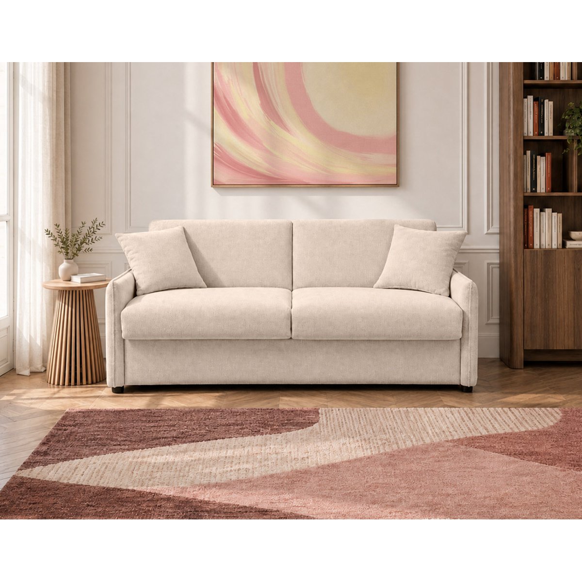 Canapé lit 3pl convertible couchage quotidien, ADELE beige, BEST MOBILIER