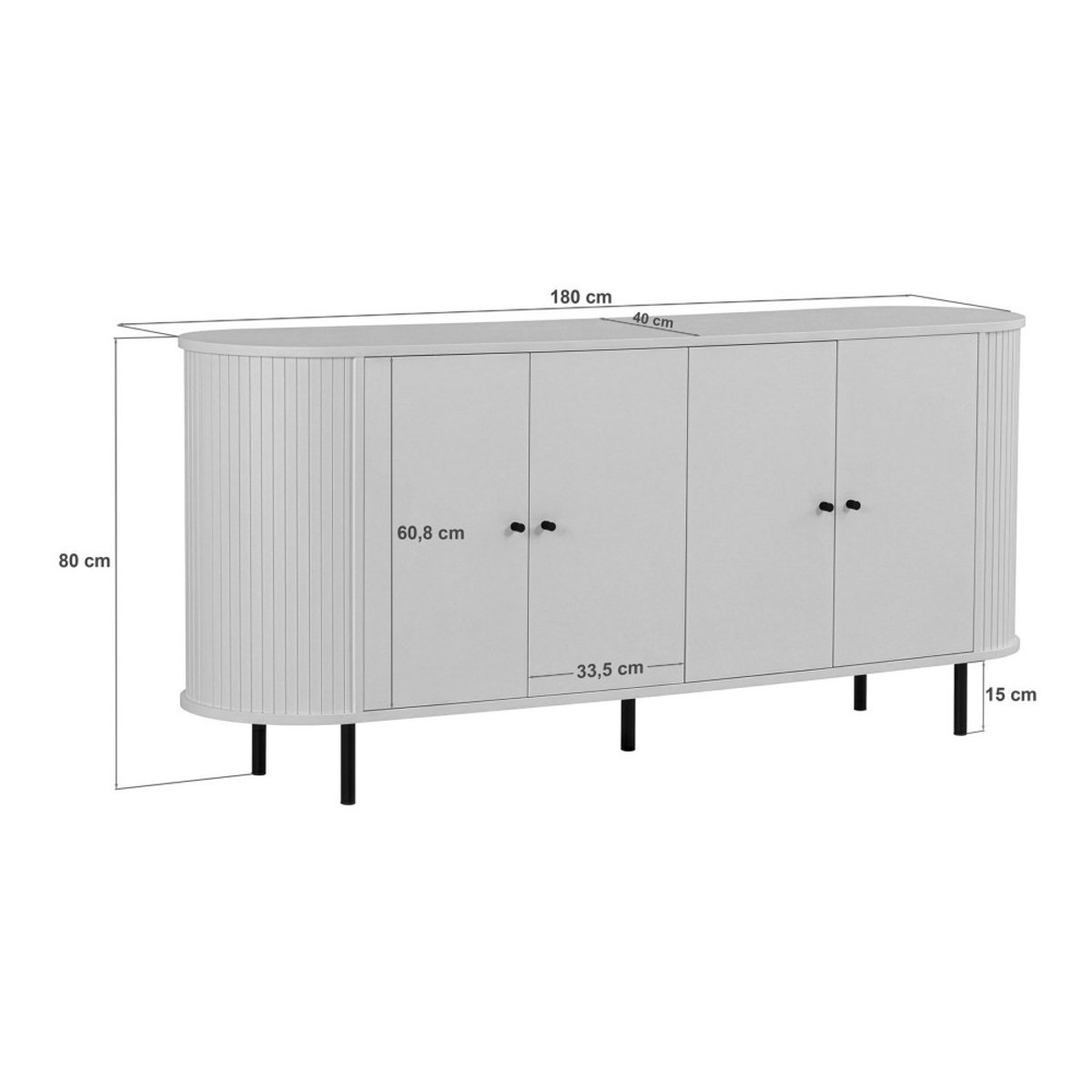 Buffet 4 portes aux bords arrondis en bois L180cm- PAZAR bois clair, DRAWER