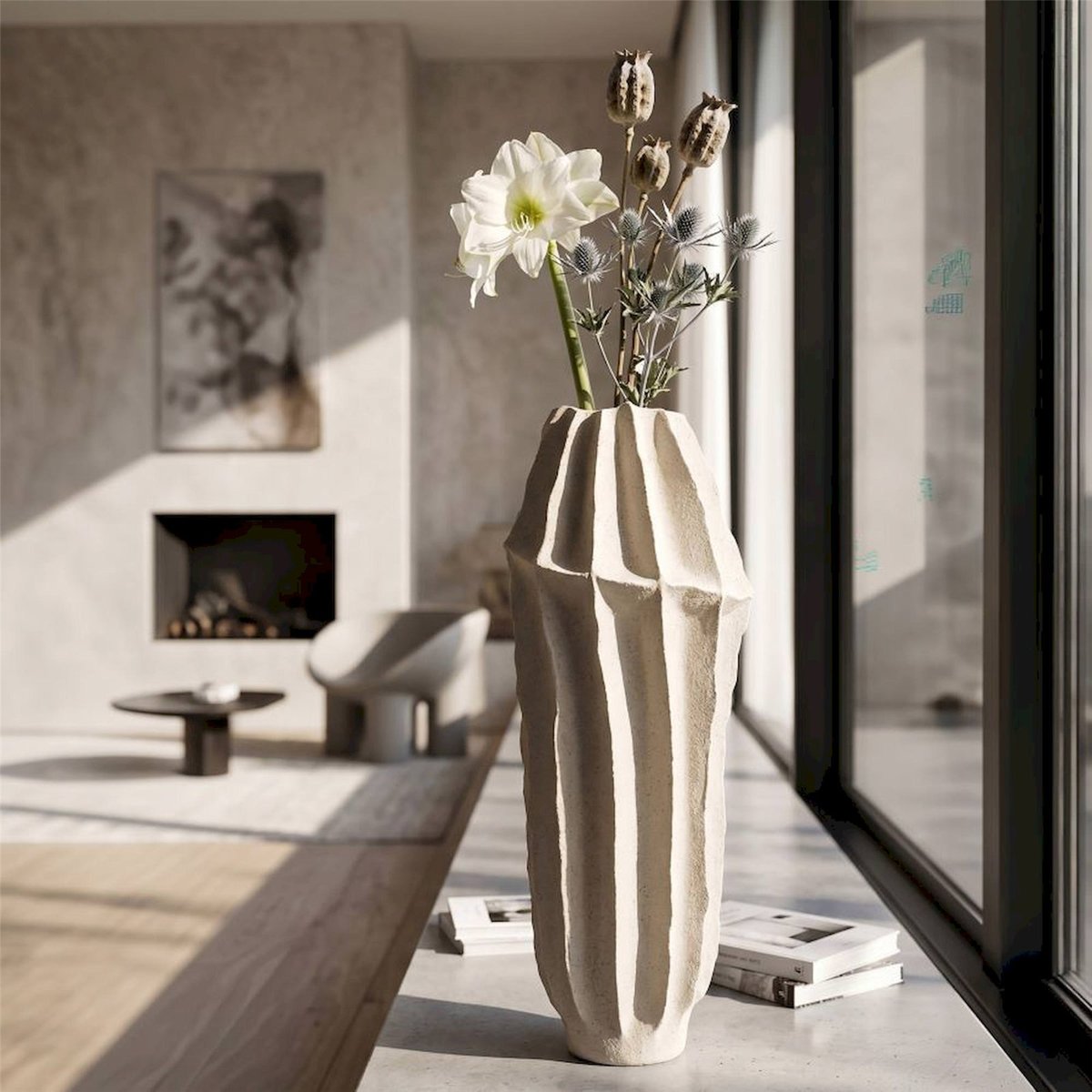 Vase facetté style japonais MODERN sable, RECOLLECTION