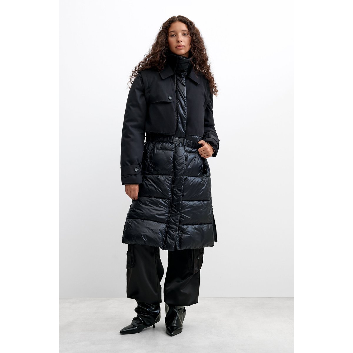 Manteau long matelassé noir, DESIGUAL