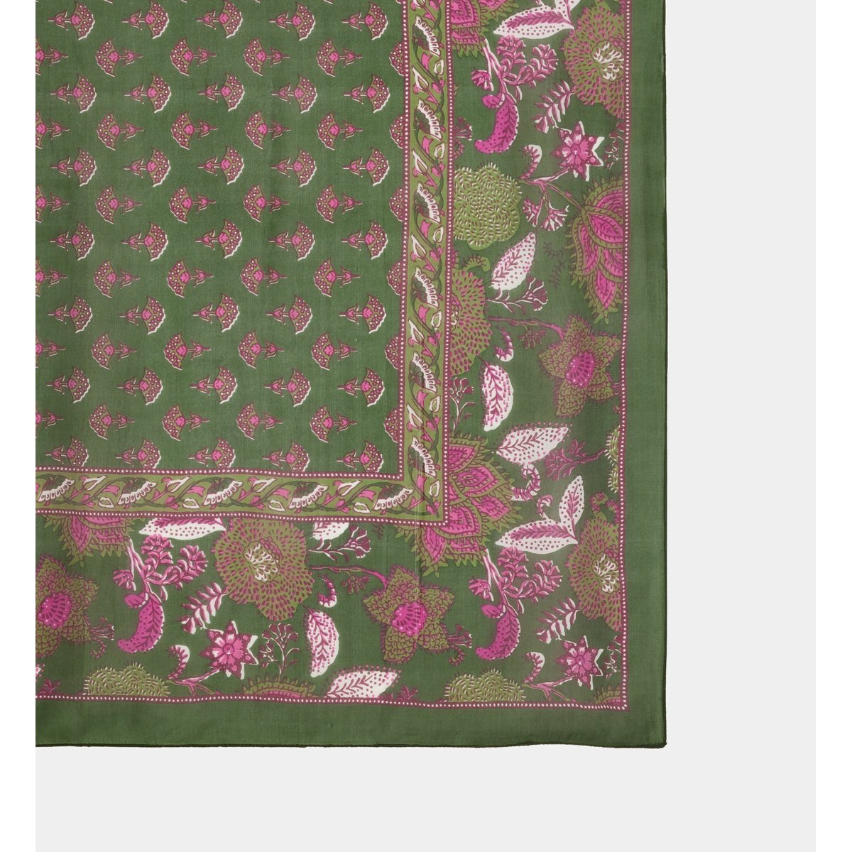 Foulard famaya fleuri en soie kaki, GALERIES LAFAYETTE