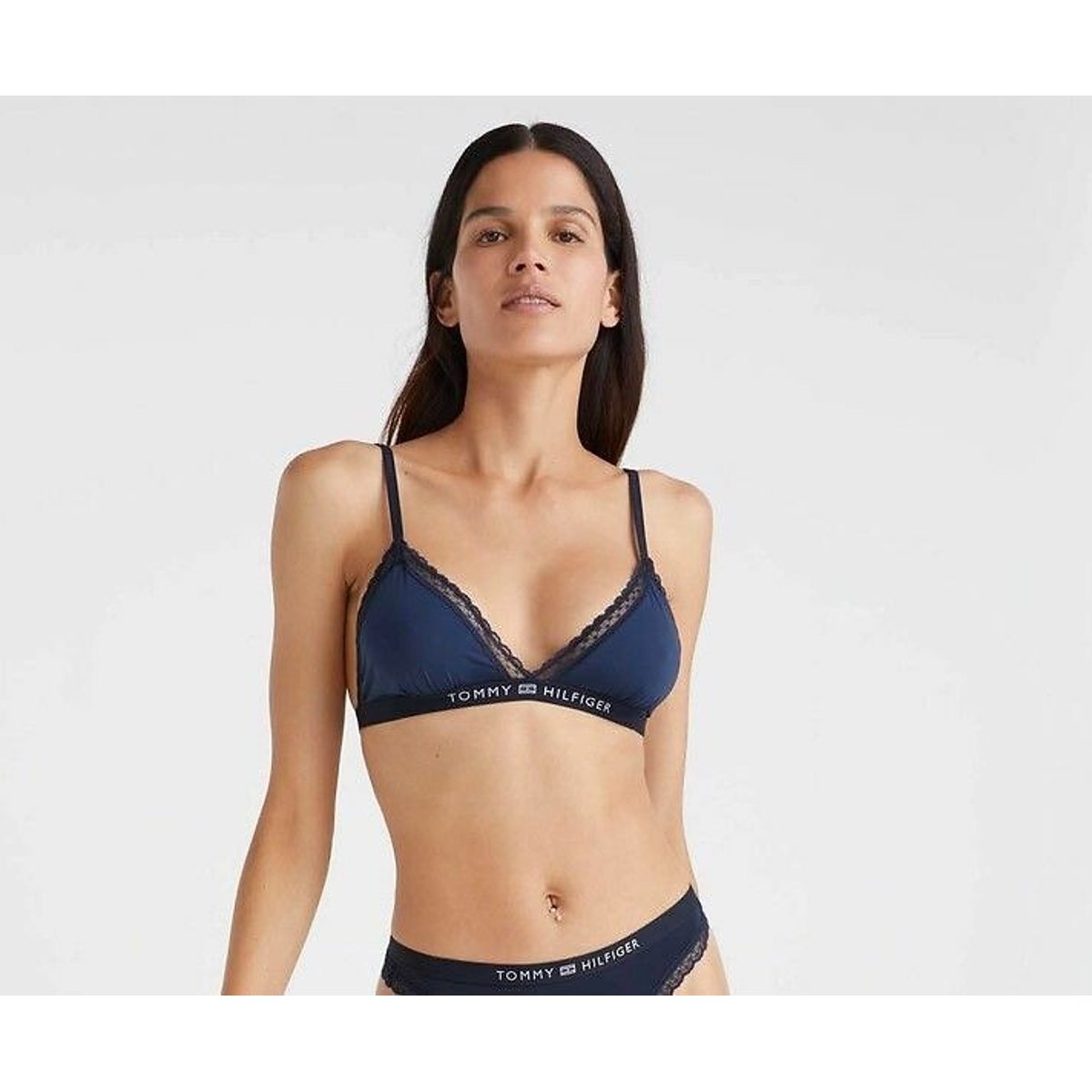 Triangle en microfibre et dentelle bleu, TOMMY HILFIGER