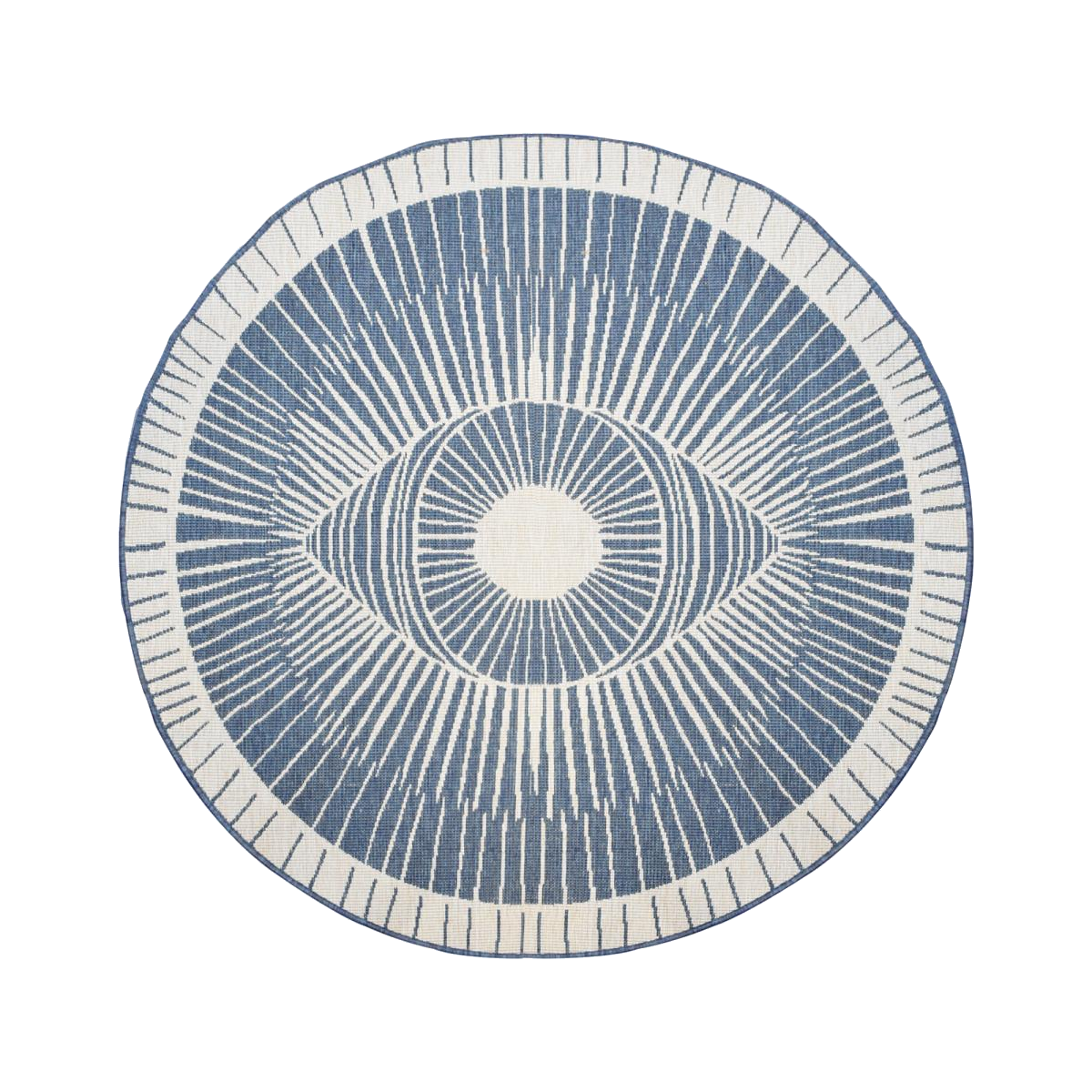 Tapis rond d'extérieur, kilim reversible LYN2 B ROND REVERSIBLE bleu, crème, UN AMOUR DE TAPIS