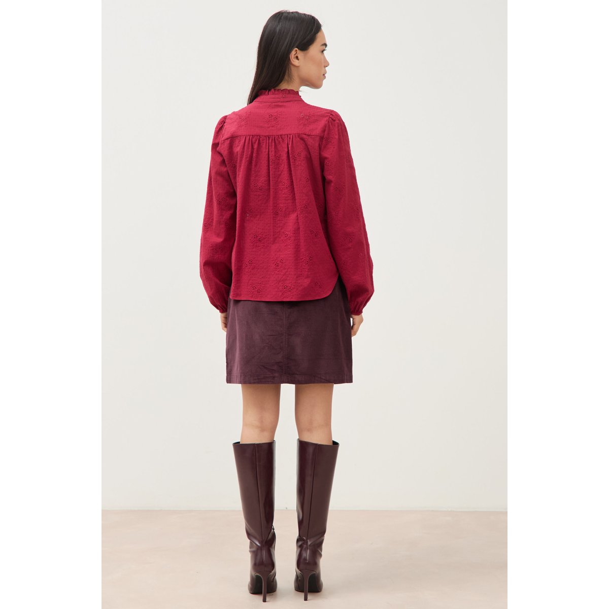Chemise ample en coton manches longues bordeaux, BONOBO