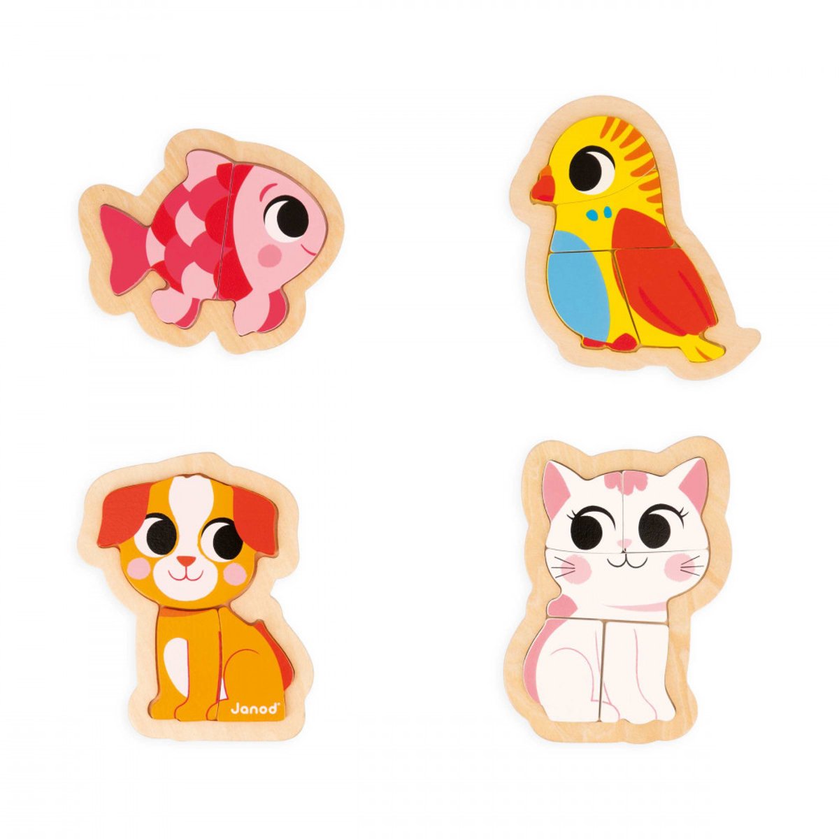 4 Puzzles Animaux De Compagnie couleur unique, JANOD