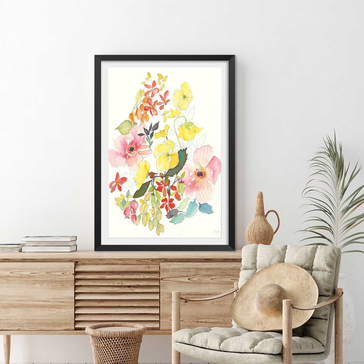 Affiche fleurs Boutons d'or affiche + cadre en bois - noir, HEXOA