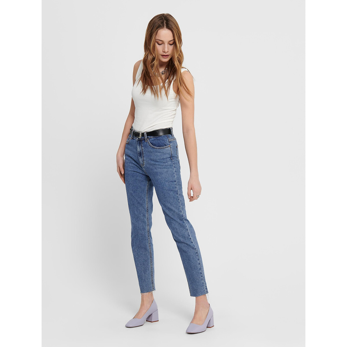Jean droit, taille haute dark blue, ONLY