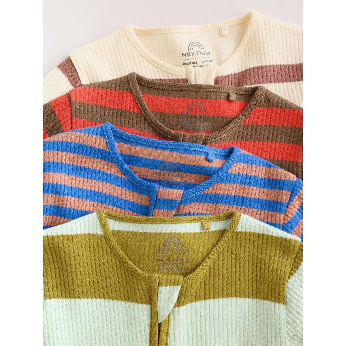 Dors-bien à zip double sens bébé, lot de 4 rayure bleu/vert, NEXT