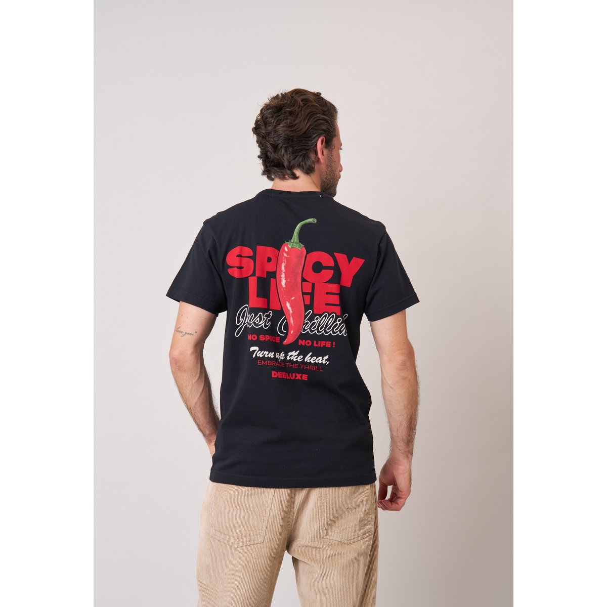 T-shirt loose homme en coton imprimé piment SPICY noir, DEELUXE