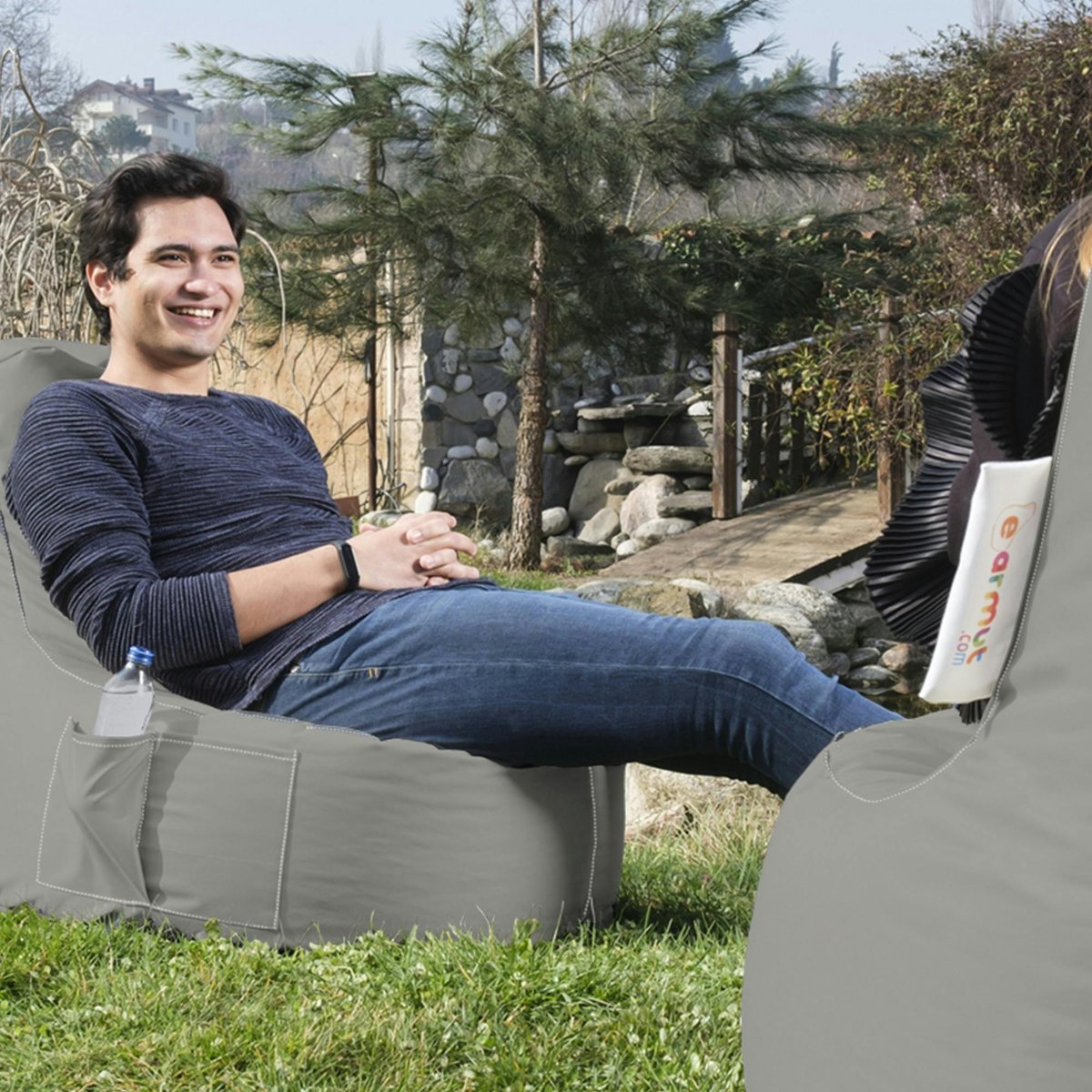 Pouf de jardin imperméable avec poches ARTA gris, PIER IMPORT