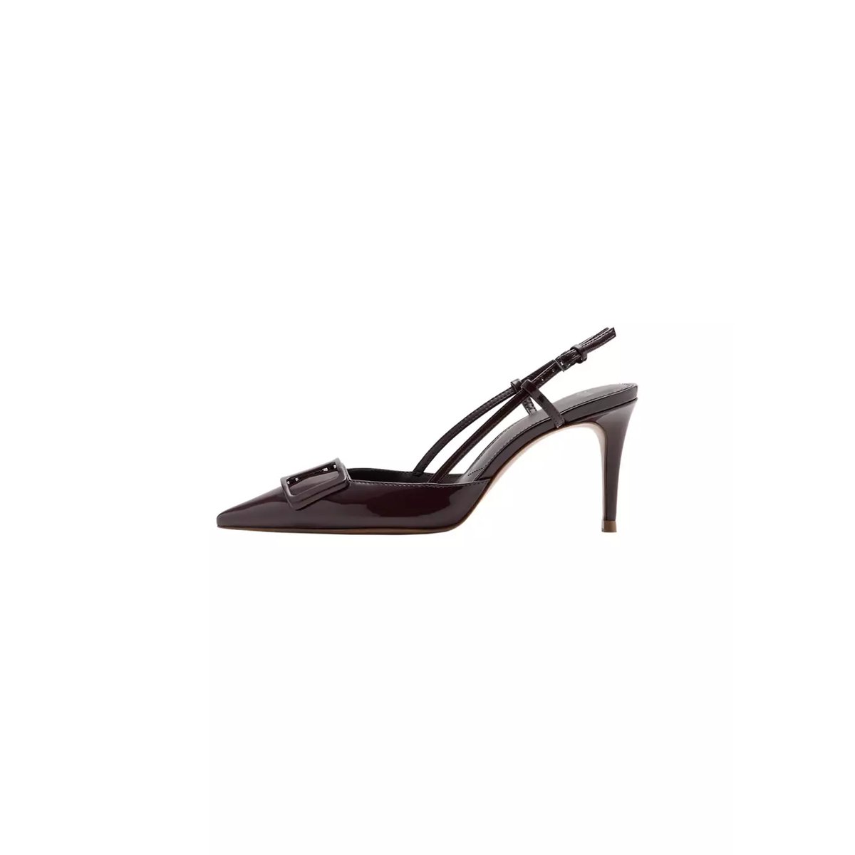 Chaussures à talon en cuir vernis chocolat, MANGO