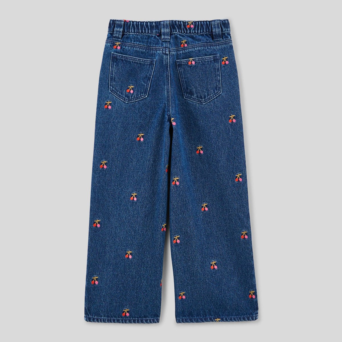 Jean large brodé dark blue stone, MONOPRIX