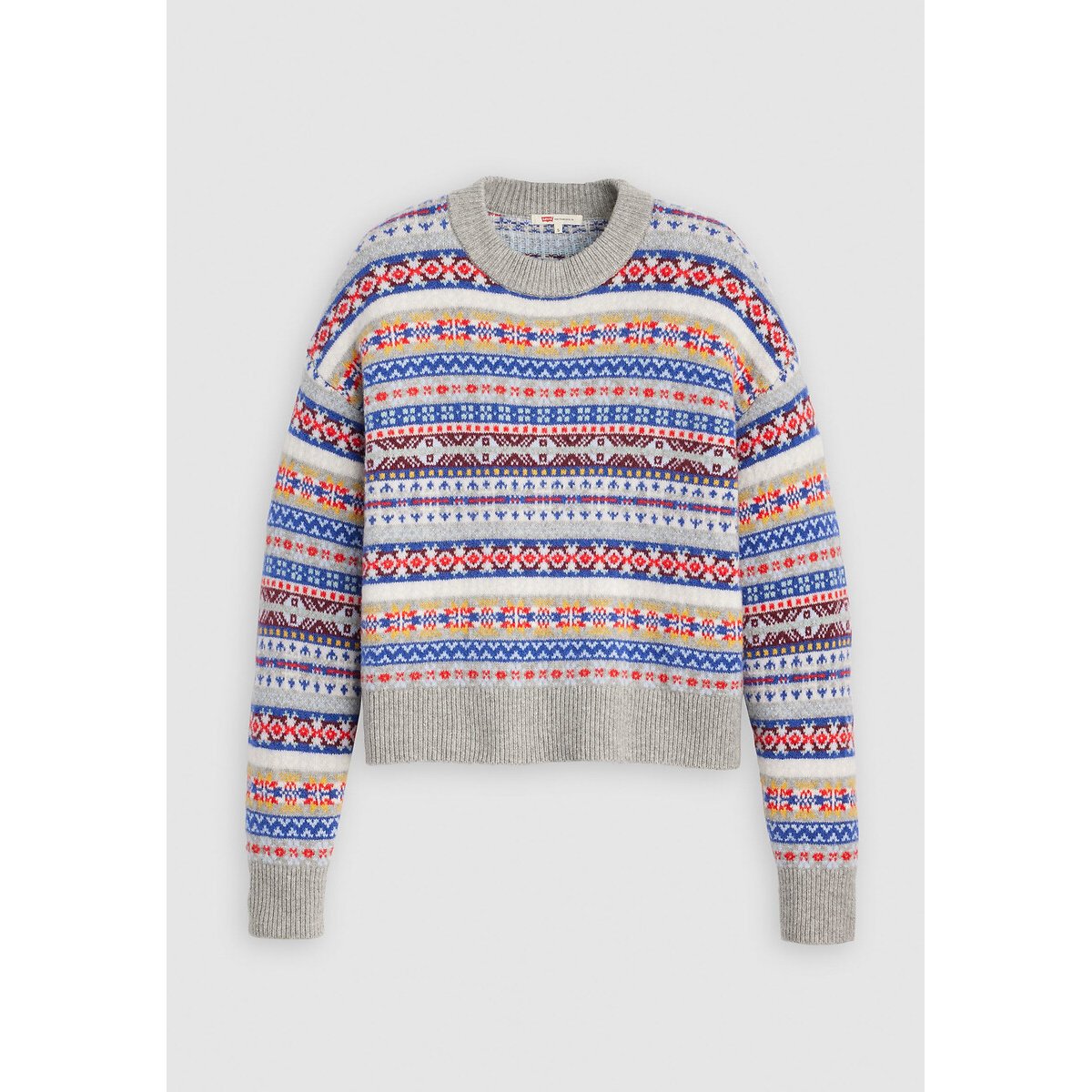 Pull col rond jacquard gris/multicolore, LEVI'S