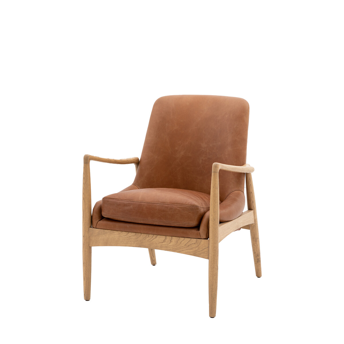 Casa Mid-Century Leather & Solid Oak Armchair brown , ÉDITÉ