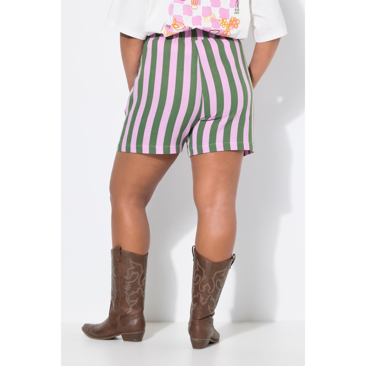 Short en mousseline à rayures rose vif clair, STUDIO UNTOLD