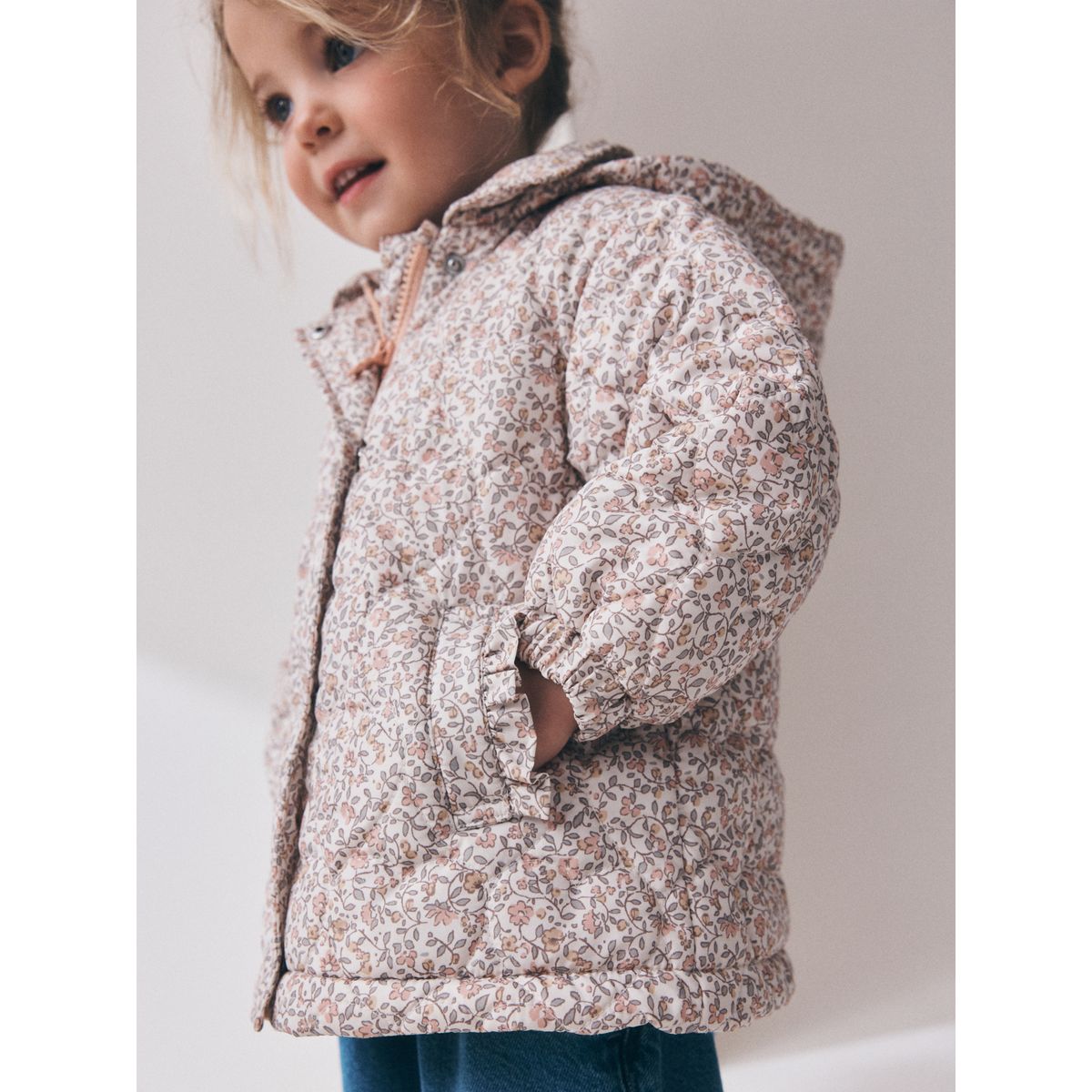 Manteau matelassé imperméable rose motif fleurs, NEXT