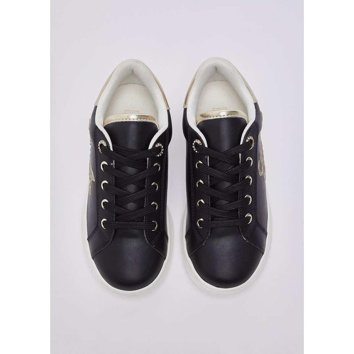 Sneakers avec logo pailleté noir et or, LIU JO