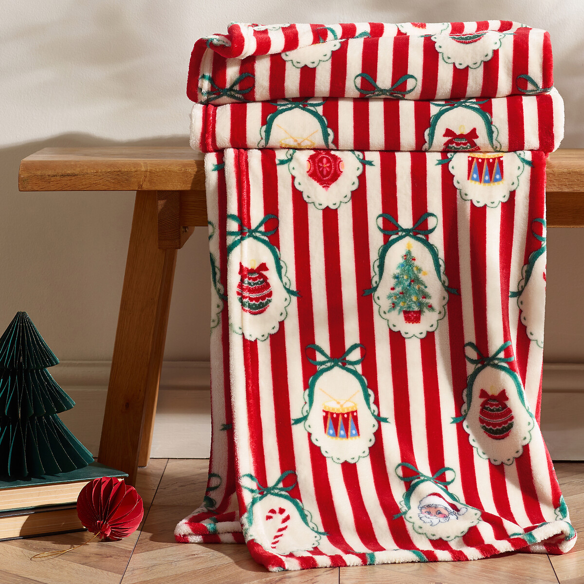 Vintage Stripe Christmas Cosy Fleece Blanket Throw red, CATHERINE LANSFIELD