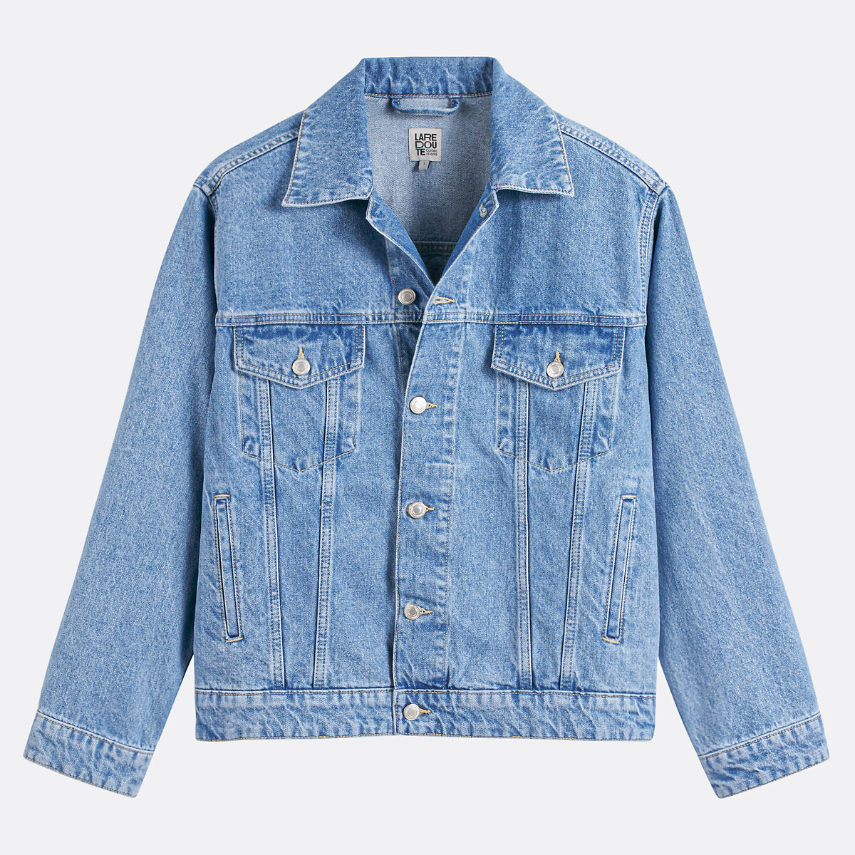 Oversized jeansvest met knopen blauw bleached, LA REDOUTE COLLECTIONS