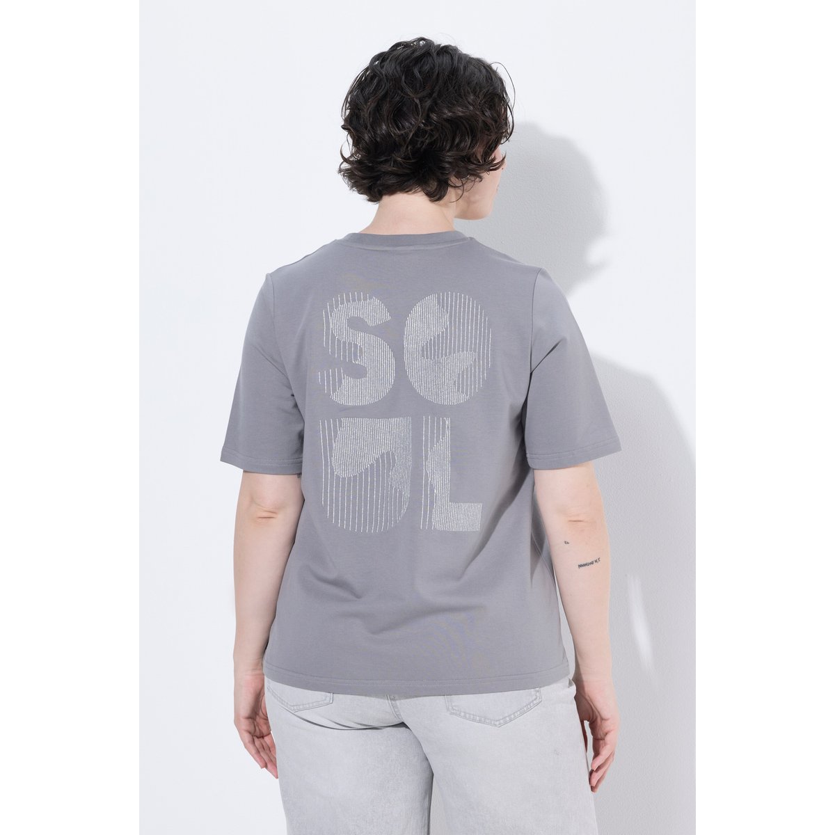 T-shirt avec broderie métallique gris, ULLA POPKEN