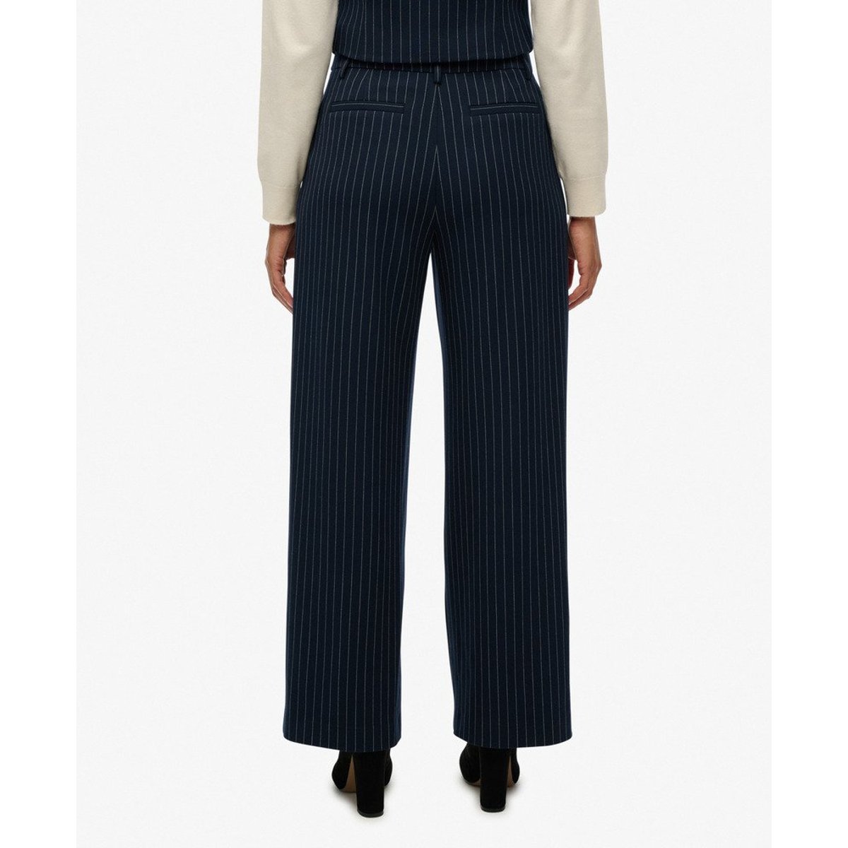 Pantalon Pinstripe Taille Haute Coupe Classique rayures tennis bleu marine, SUPERDRY