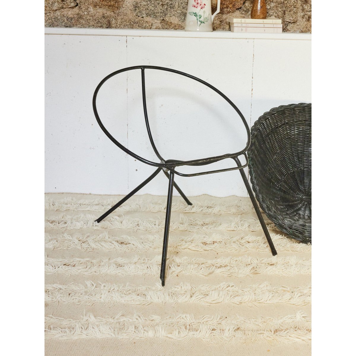 Fauteuil en osier Jakob N°1287 - Bon état noir, DEBONGOUT