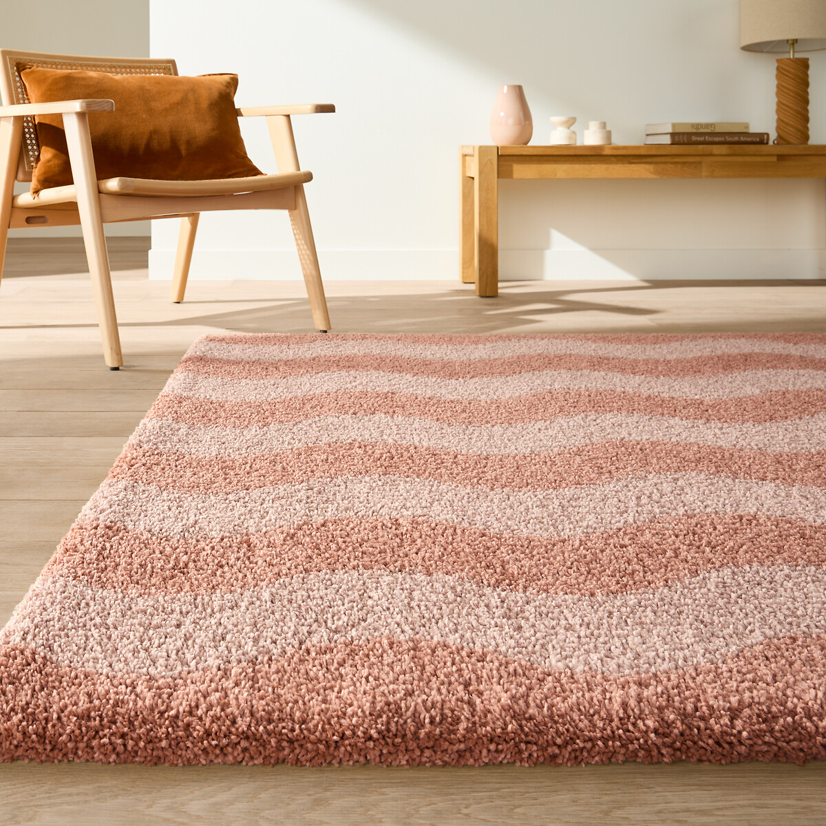 Tapis rectangulaire, motif vagues, NAMI rose/corail, LA REDOUTE INTERIEURS
