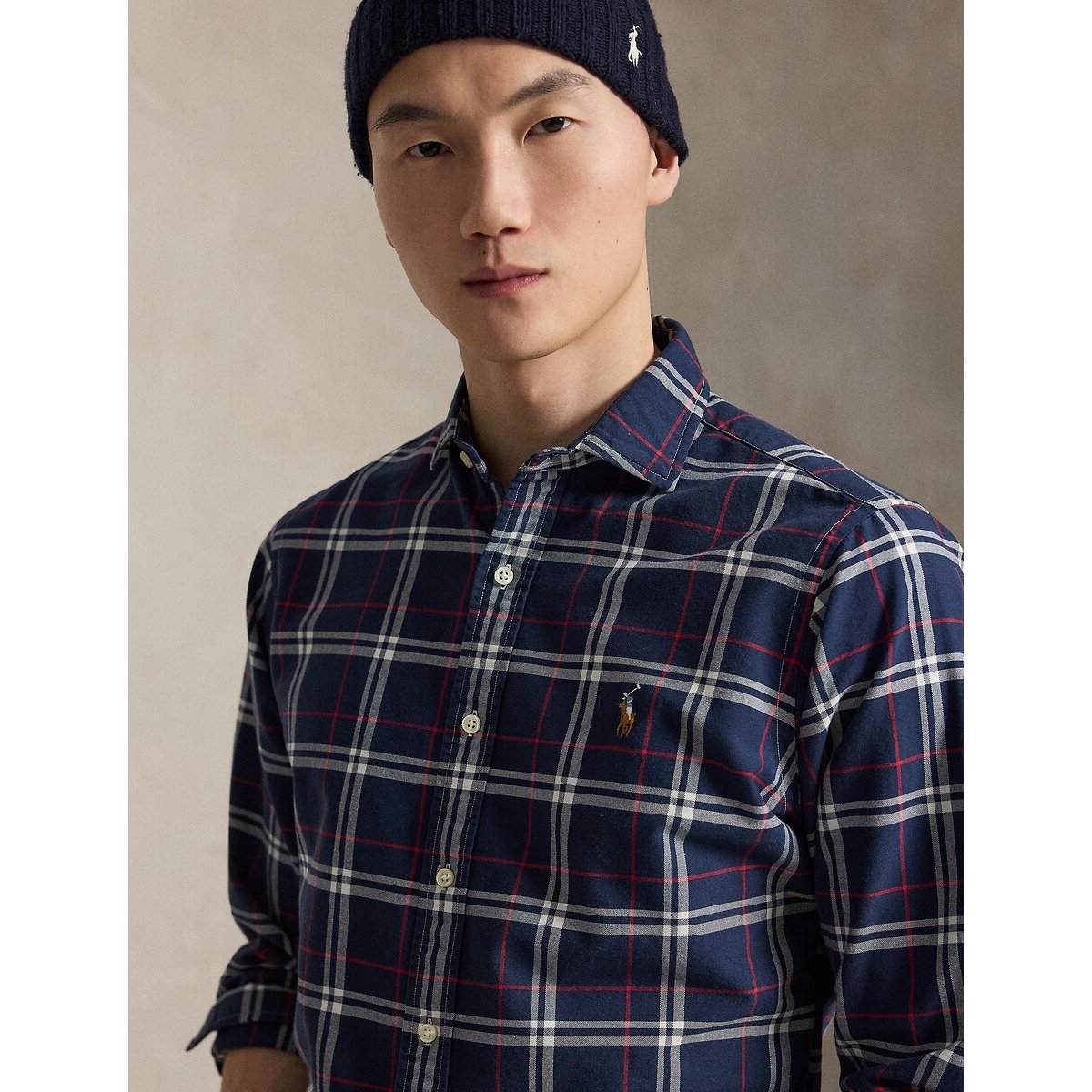 Chemise Oxford ajustée, écossaise carreaux marine, POLO RALPH LAUREN