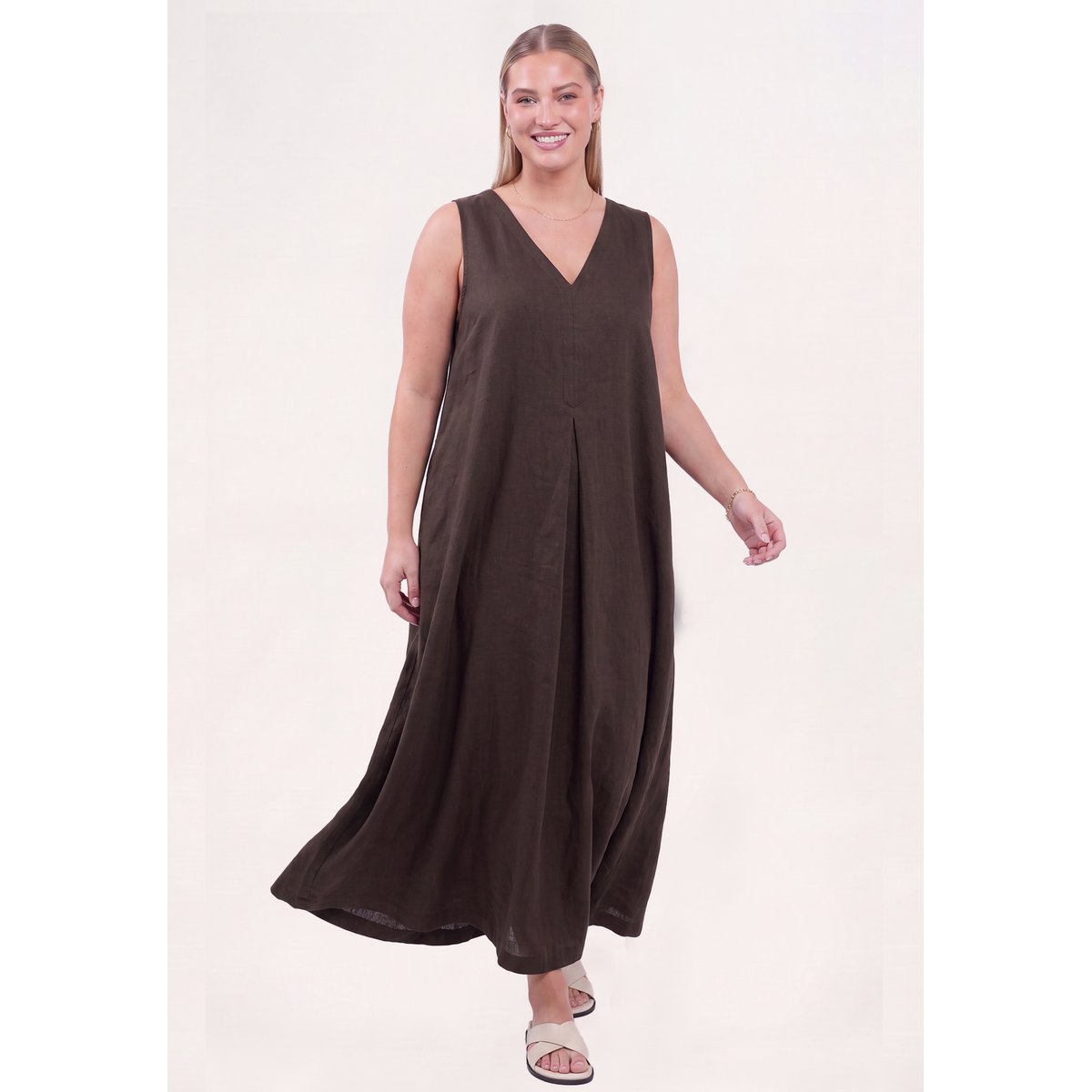 Robe v-cou marron, YOEK