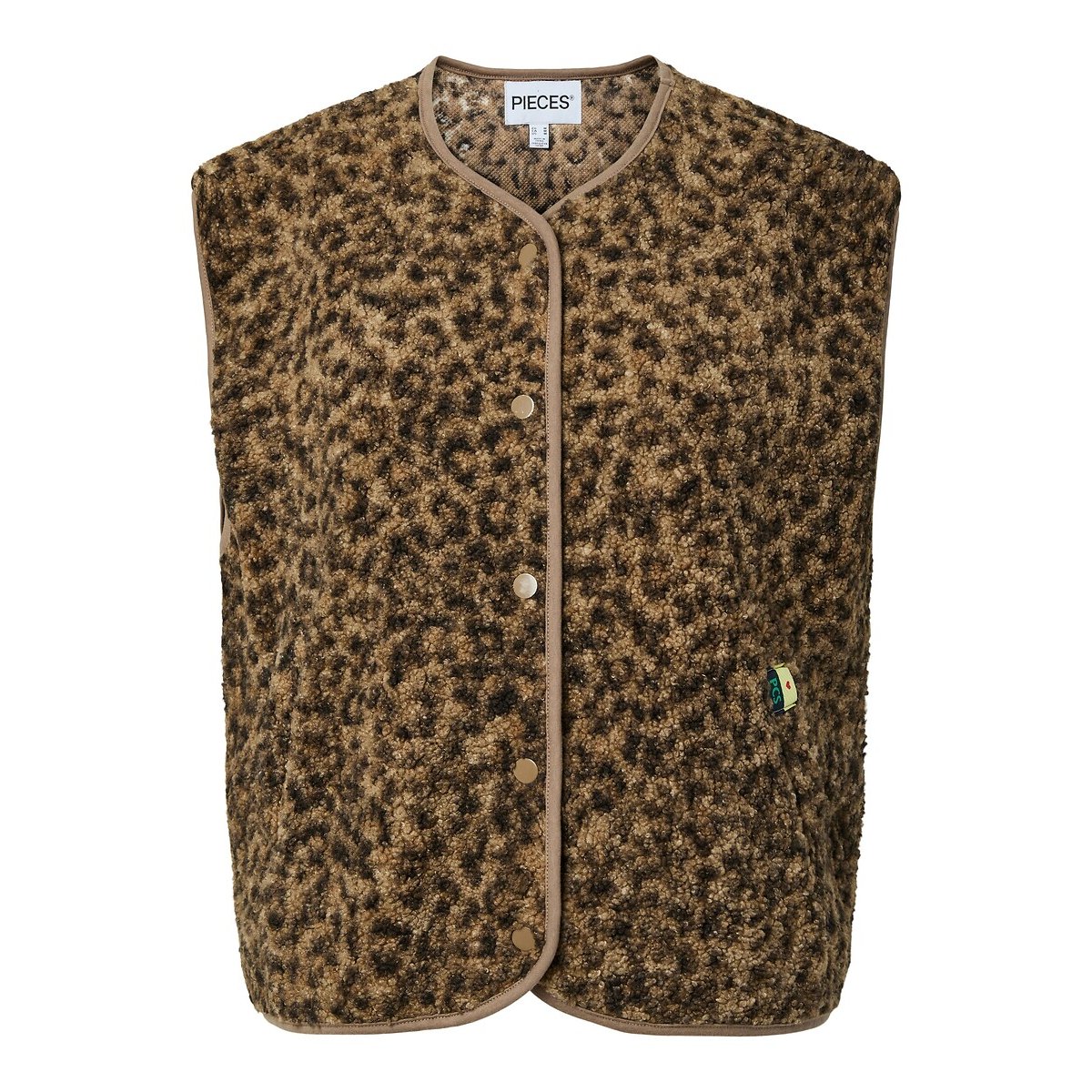 Gilet sans manches imprimé en sherpa imprimé léopard, PIECES