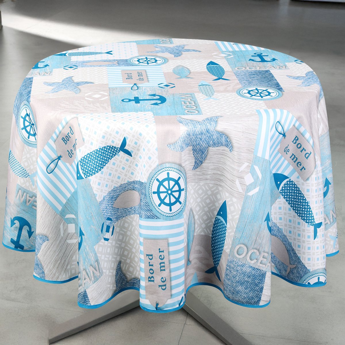 Nappe anti-tâche ronde motif marin bleu, HOME MAISON