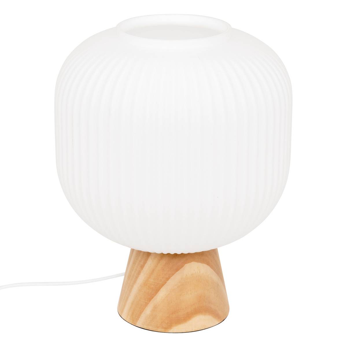Lampe à poser verre cannelé et bois TRAVIS blanc, ATMOSPHERA