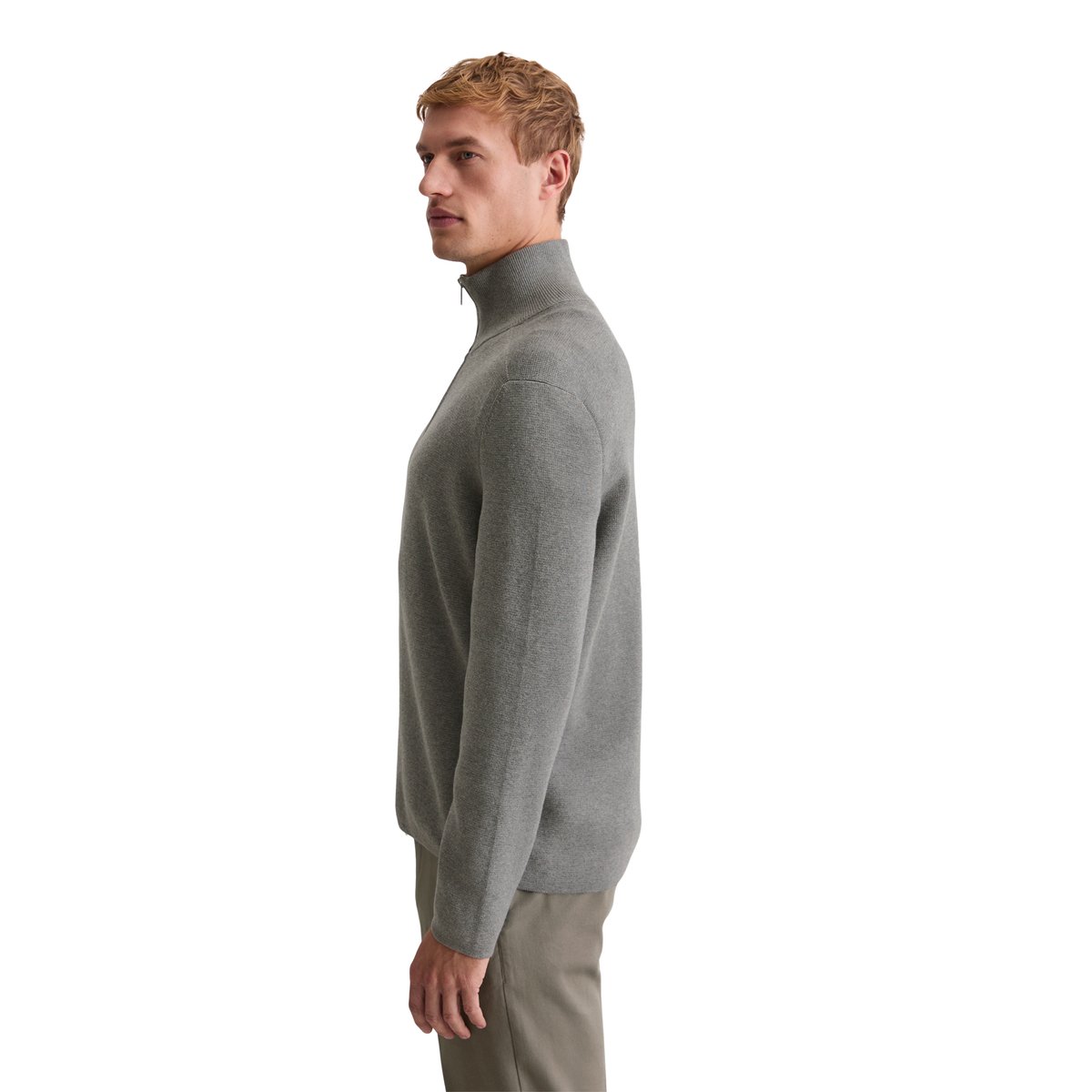 Cardigan zippé regular en pur coton bio gris, MARC O'POLO