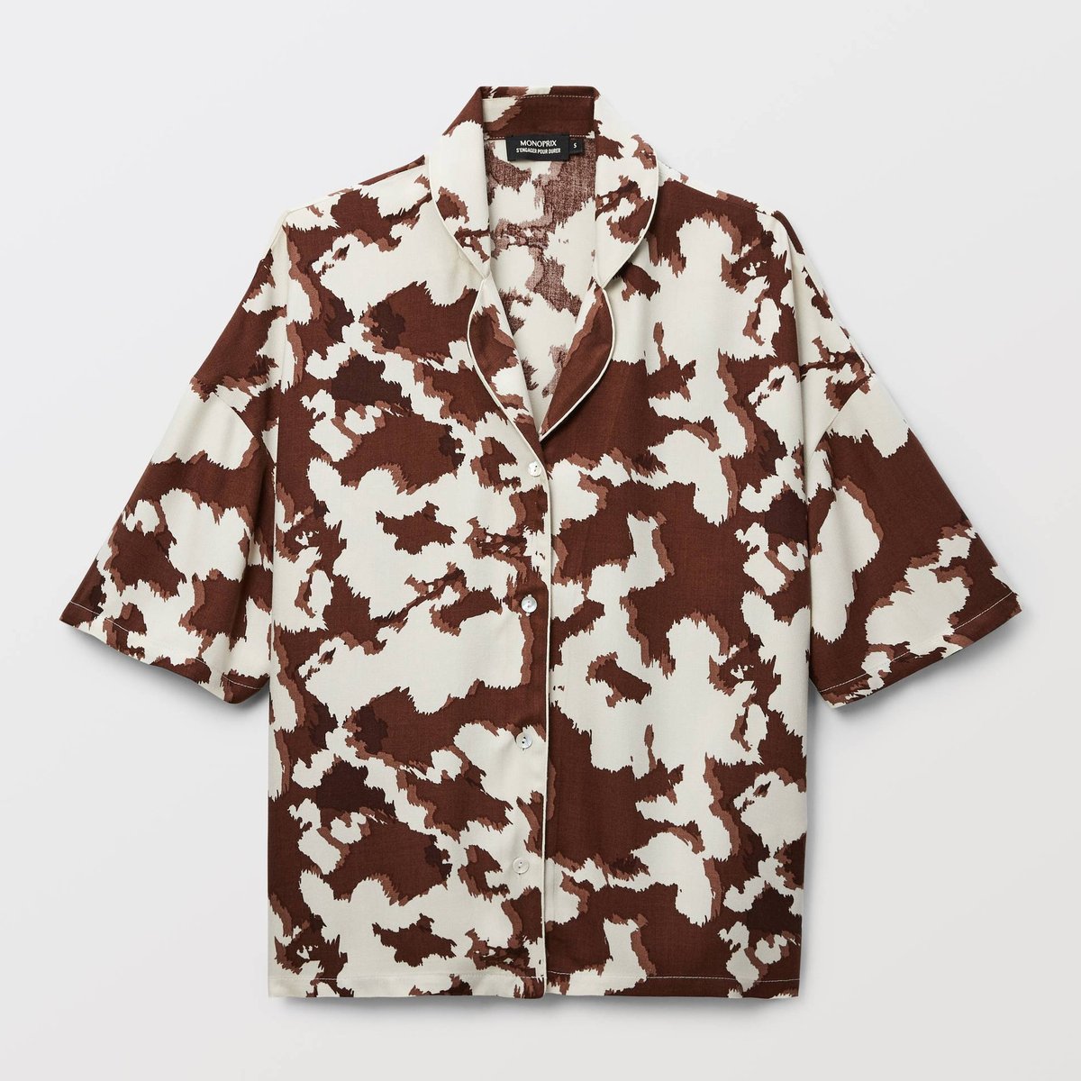 Chemise à manches courtes imprimée en viscose bison, MONOPRIX