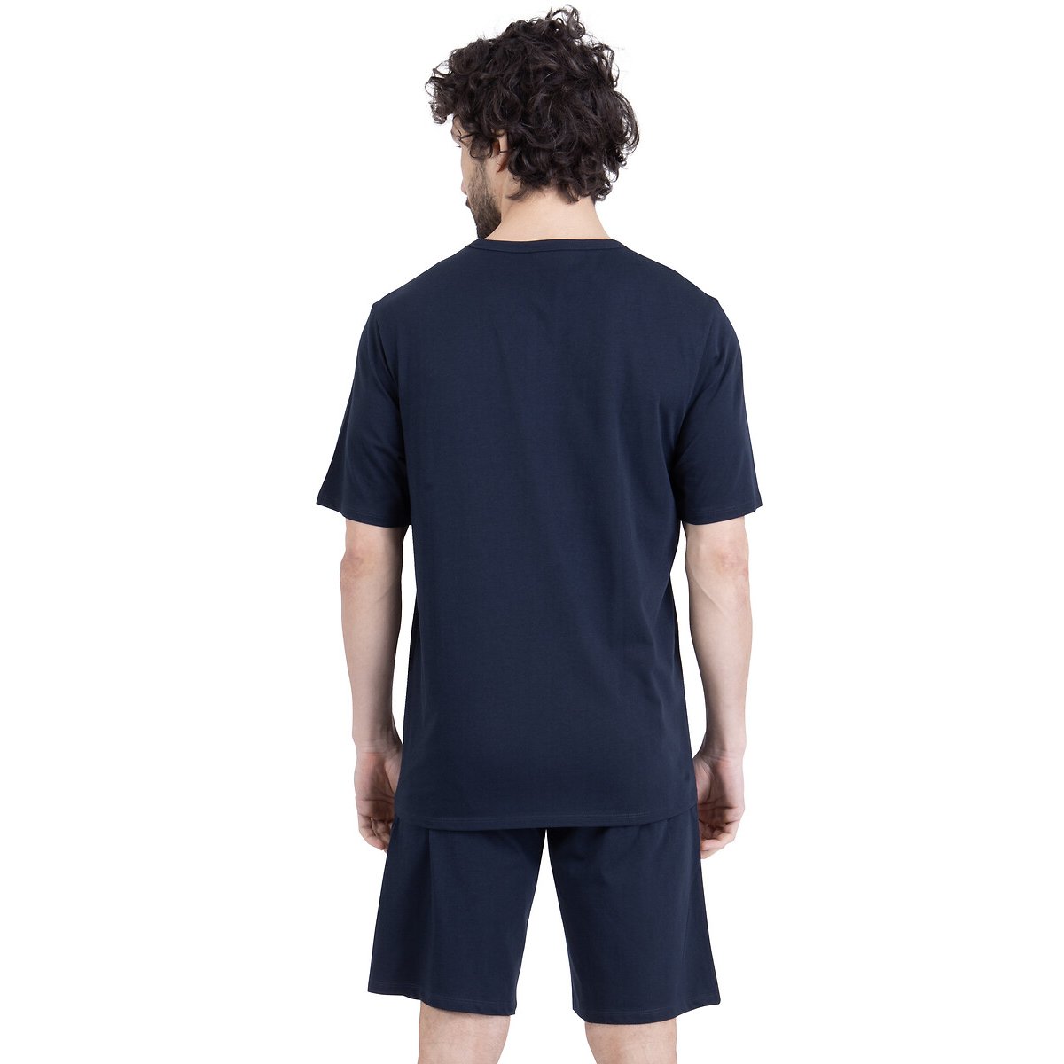 Pigiama corto in cotone, con collo a V blu/marine, ATHENA