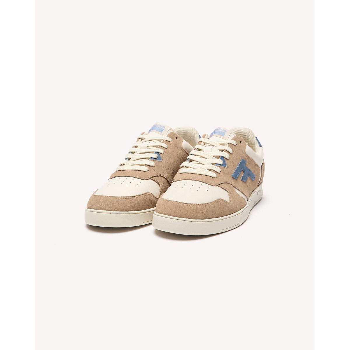 Baskets basses cuir suede PALMER taupe et beige et bleu, FAGUO