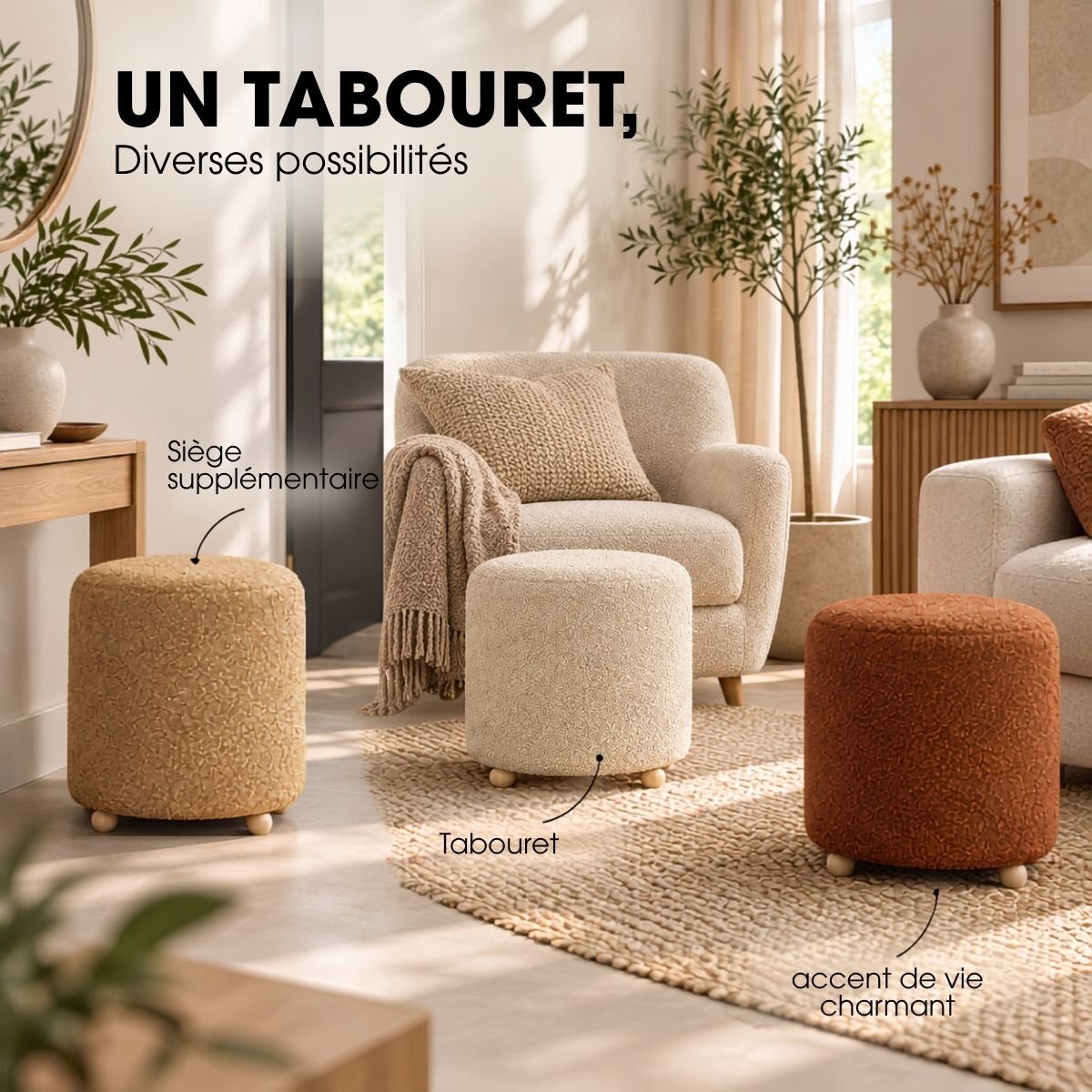 Tabouret YVES beige, MICA DECORATIONS