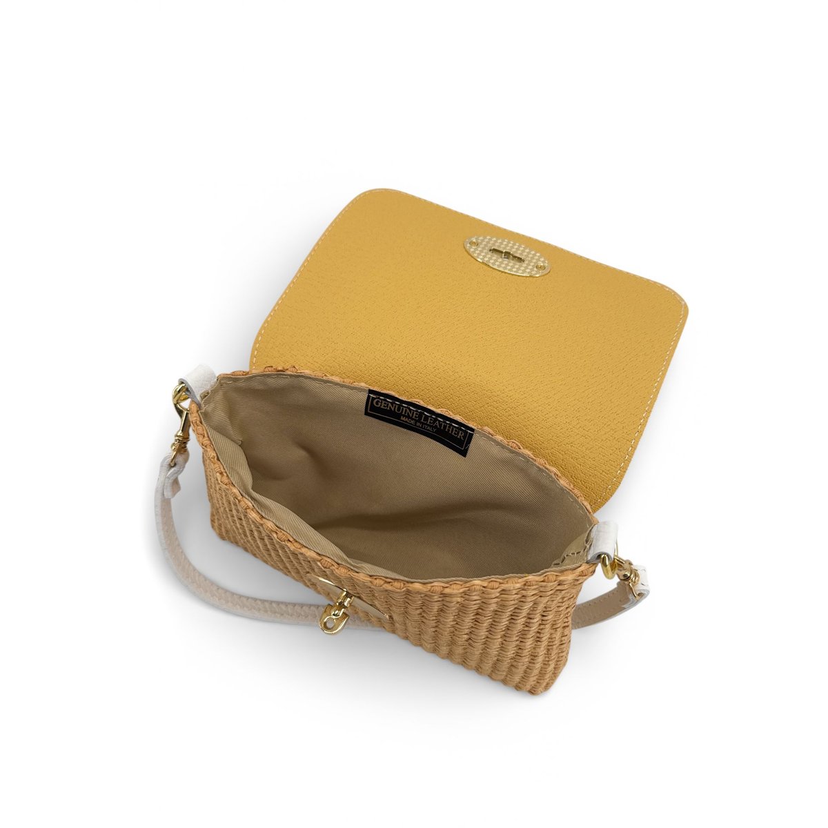 Mini sac en cuir grainé et Raphia BAHIA blanc, OH MY BAG