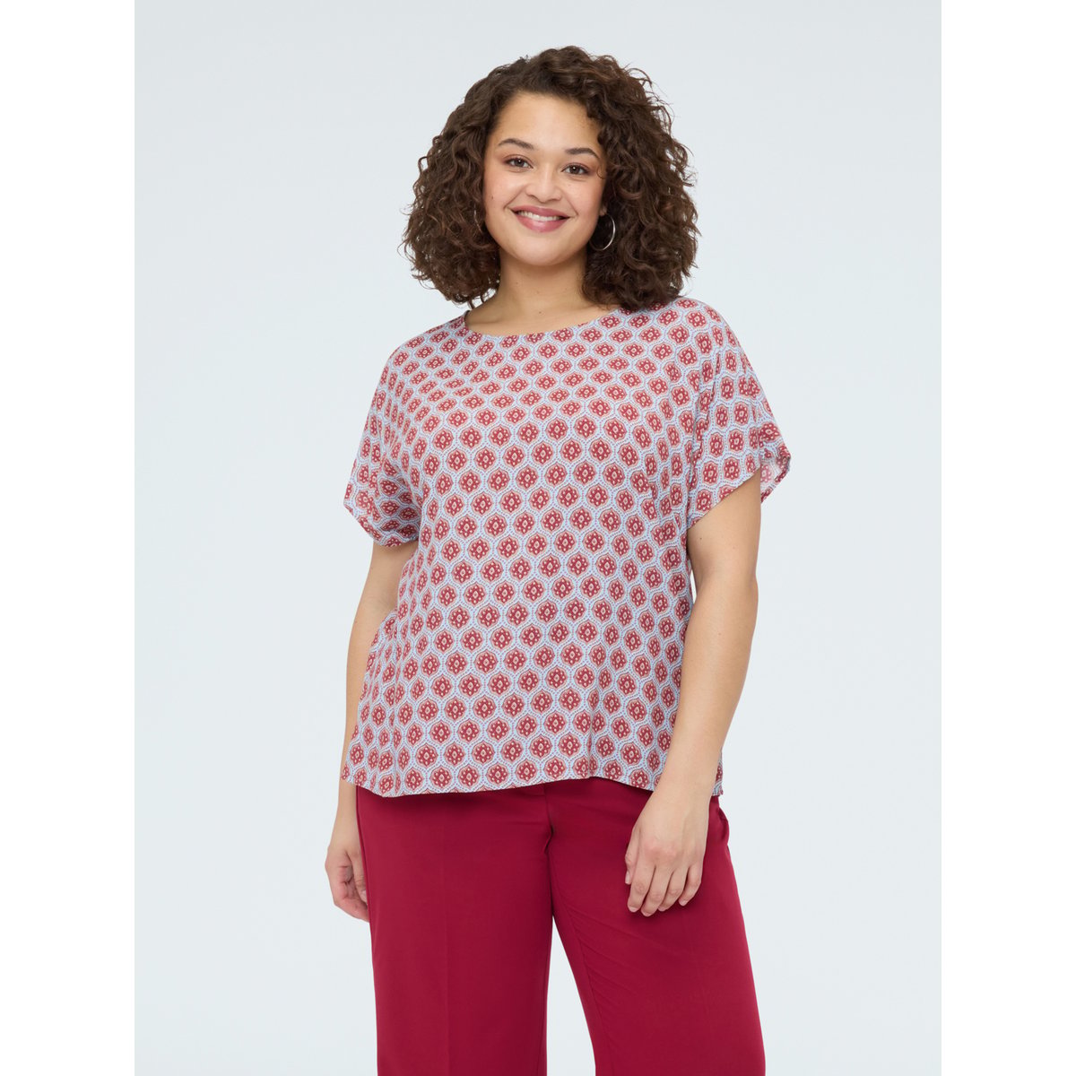 Blouse kimono à imprimé géométrique burgundy, FIORELLA RUBINO