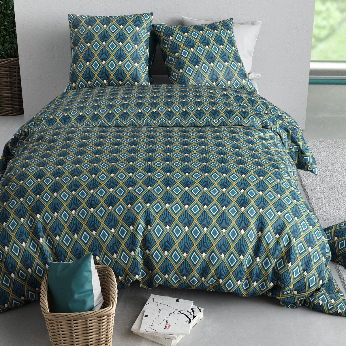 Parure de lit - Housse de couette + taie 100% Coton 57 fils multicolore, EDEN