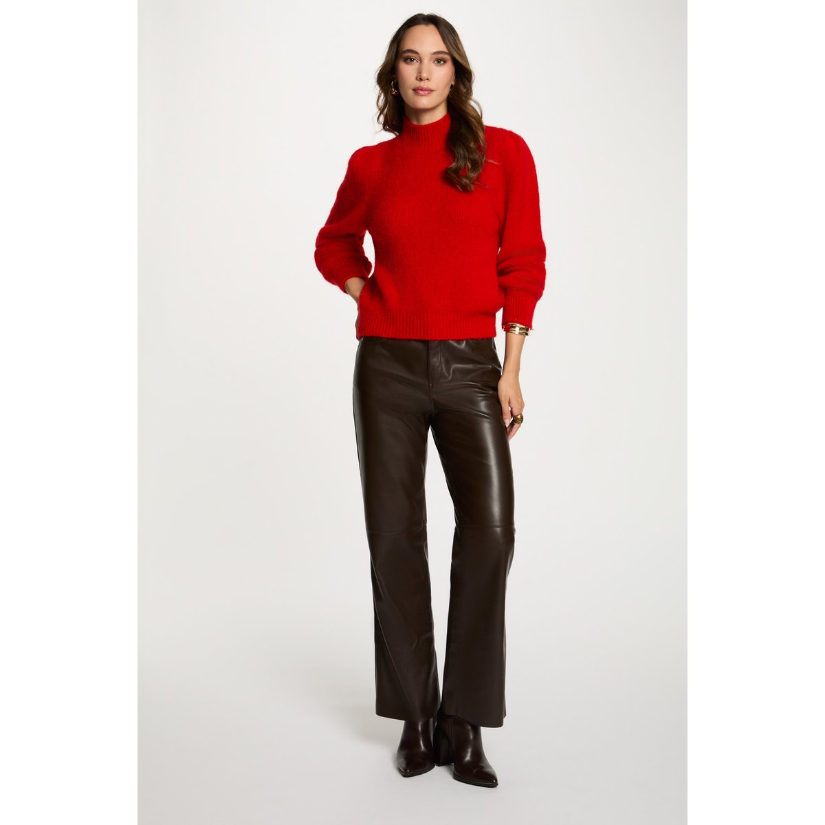 Pantalon bootcut similicuir marron foncé, MORGAN