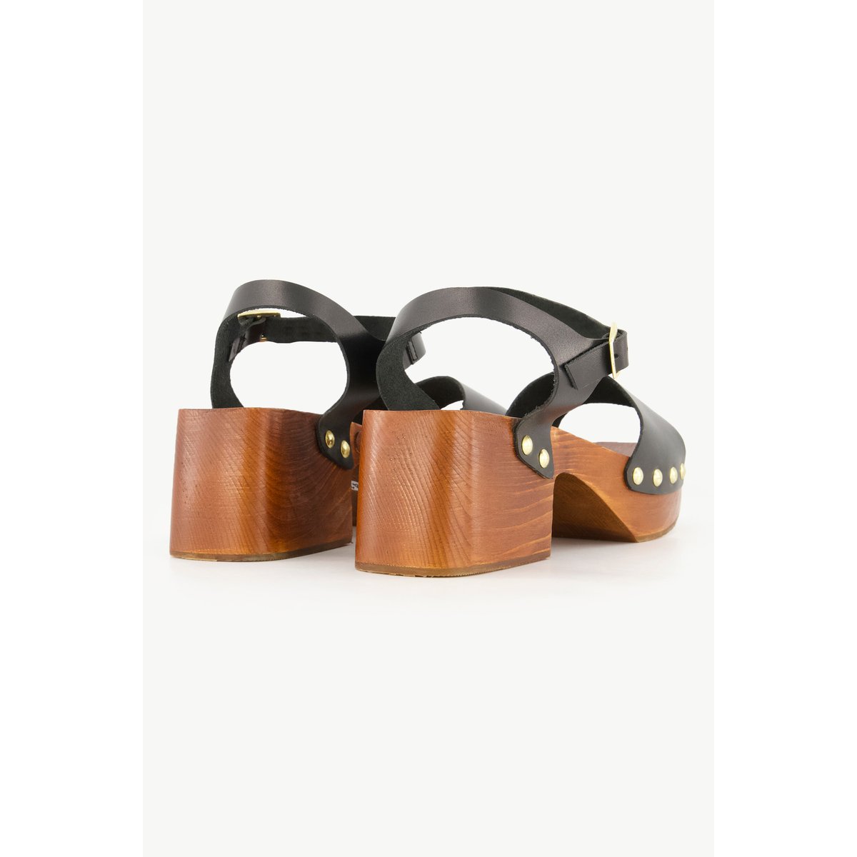 Sandalettes type sabots en cuir avec rivets , pied large noir, ULLA POPKEN