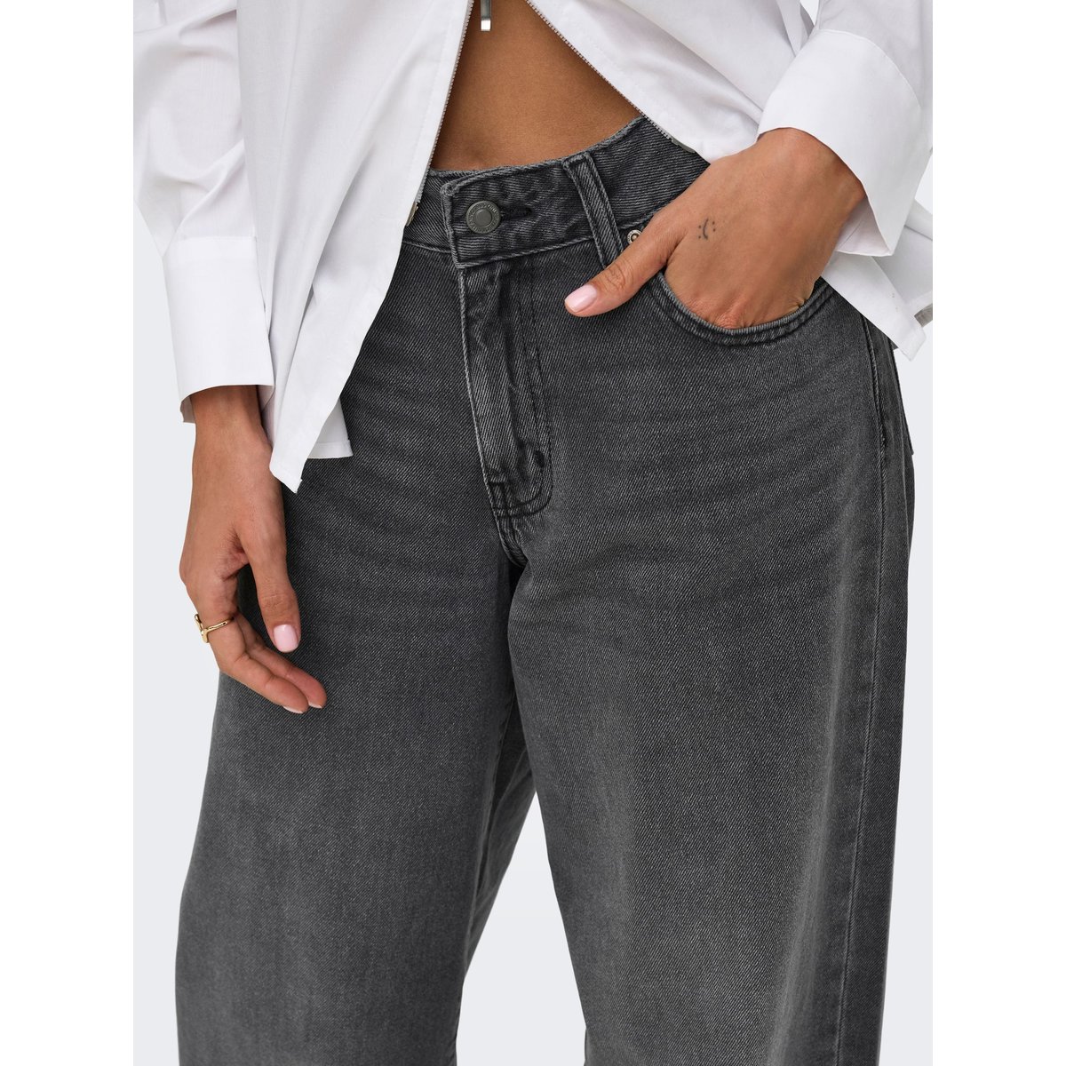Jean À Jambe Large washed black, ONLY