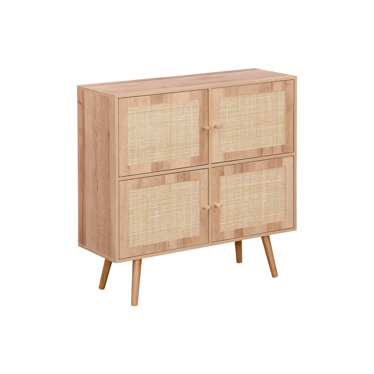 Commode enfant décor bois et cannage 4 portes BOHÈME naturel, SWEEEK