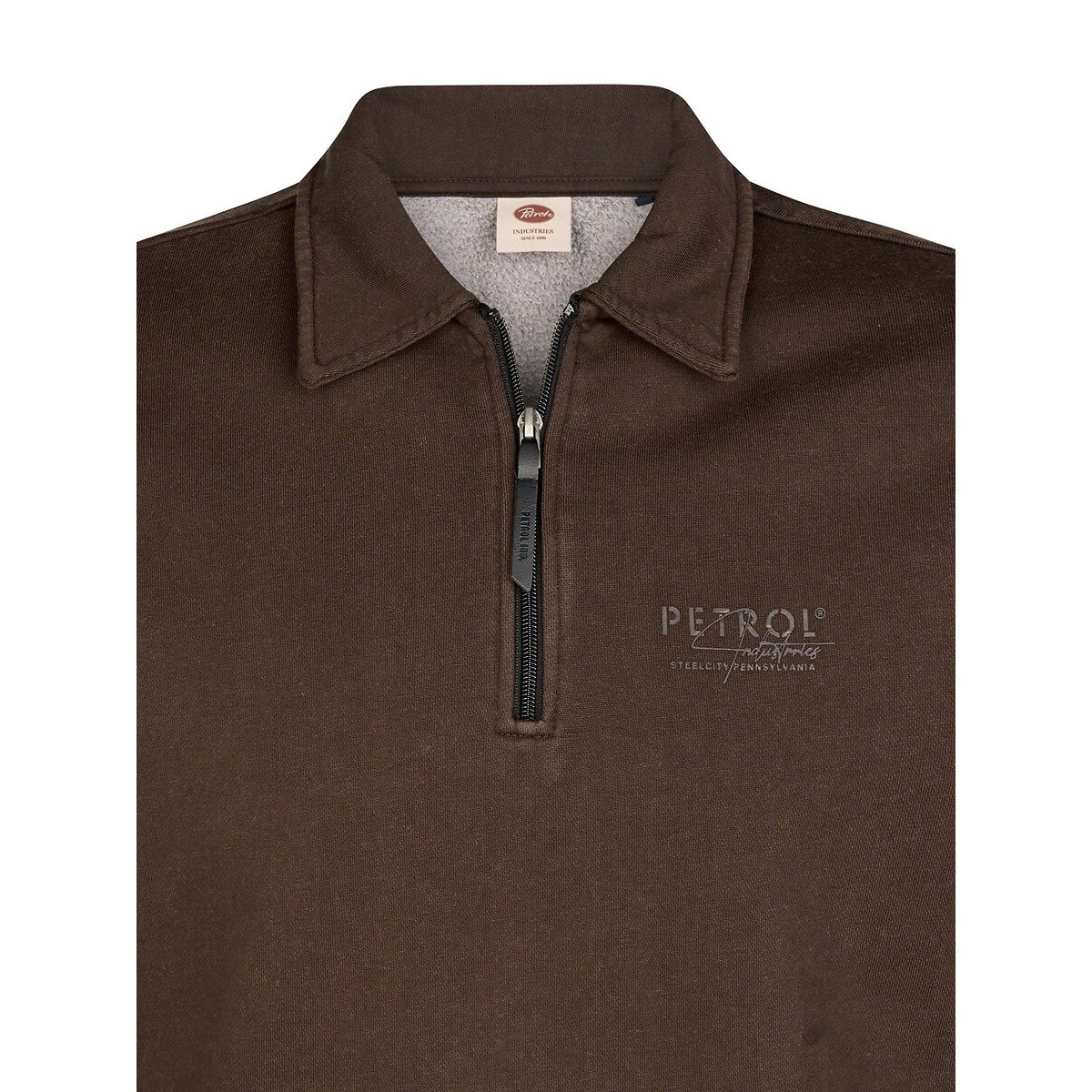 Zipped Polo Collar Sweatshirt chocolate, PETROL INDUSTRIES