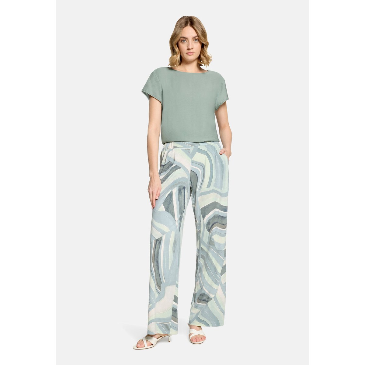 T-shirt façon blouse unicolore chinois green, BETTY BARCLAY